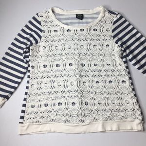 Bobeau striped knit lace top